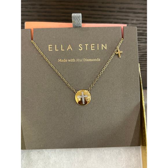 Ella Stein cross circle pendant necklace sterling with 14KT - Picture 2 of 4